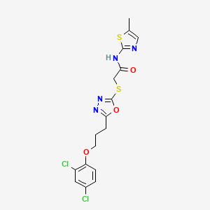 molecular formula C17H16Cl2N4O3S2 B5195593 2-({5-[3-(2,4-dichlorophenoxy)propyl]-1,3,4-oxadiazol-2-yl}thio)-N-(5-methyl-1,3-thiazol-2-yl)acetamide 