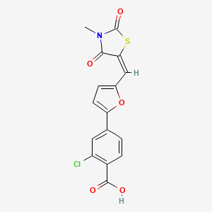 molecular formula C16H10ClNO5S B5195880 2-chloro-4-{5-[(3-methyl-2,4-dioxo-1,3-thiazolidin-5-ylidene)methyl]-2-furyl}benzoic acid 