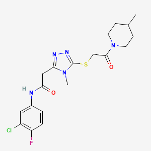 molecular formula C19H23ClFN5O2S B5196065 N-(3-chloro-4-fluorophenyl)-2-(4-methyl-5-{[2-(4-methyl-1-piperidinyl)-2-oxoethyl]thio}-4H-1,2,4-triazol-3-yl)acetamide 