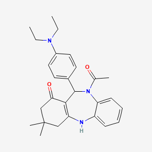 molecular formula C27H33N3O2 B5196912 10-acetyl-11-[4-(diethylamino)phenyl]-3,3-dimethyl-2,3,4,5,10,11-hexahydro-1H-dibenzo[b,e][1,4]diazepin-1-one 