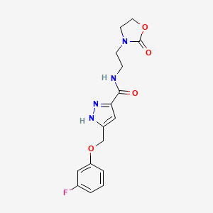 molecular formula C16H17FN4O4 B5196977 5-[(3-fluorophenoxy)methyl]-N-[2-(2-oxo-1,3-oxazolidin-3-yl)ethyl]-1H-pyrazole-3-carboxamide 