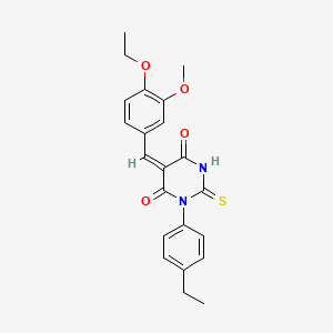 molecular formula C22H22N2O4S B5197303 5-(4-ethoxy-3-methoxybenzylidene)-1-(4-ethylphenyl)-2-thioxodihydro-4,6(1H,5H)-pyrimidinedione CAS No. 5957-11-9