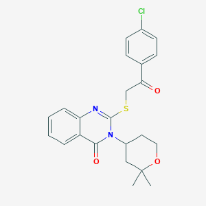 molecular formula C23H23ClN2O3S B5197739 2-{[2-(4-chlorophenyl)-2-oxoethyl]thio}-3-(2,2-dimethyltetrahydro-2H-pyran-4-yl)-4(3H)-quinazolinone 