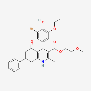 molecular formula C28H30BrNO6 B5197741 2-methoxyethyl 4-(3-bromo-5-ethoxy-4-hydroxyphenyl)-2-methyl-5-oxo-7-phenyl-1,4,5,6,7,8-hexahydro-3-quinolinecarboxylate 