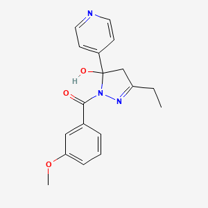 molecular formula C18H19N3O3 B5197869 3-ethyl-1-(3-methoxybenzoyl)-5-(4-pyridinyl)-4,5-dihydro-1H-pyrazol-5-ol 