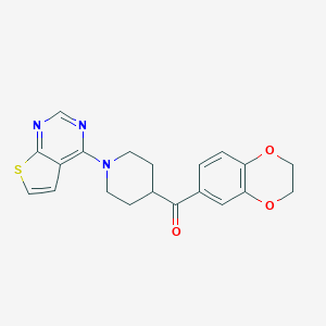 molecular formula C20H19N3O3S B519789 4-(2,3-Dihydro-1,4-benzodioxine-6-carbonyl)-1-{thieno[2,3-d]pyrimidin-4-yl}piperidine 