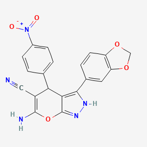 molecular formula C20H13N5O5 B5198031 6-amino-3-(1,3-benzodioxol-5-yl)-4-(4-nitrophenyl)-1,4-dihydropyrano[2,3-c]pyrazole-5-carbonitrile 
