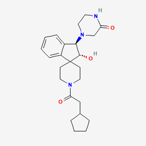 molecular formula C24H33N3O3 B5198378 4-[(2R*,3R*)-1'-(cyclopentylacetyl)-2-hydroxy-2,3-dihydrospiro[indene-1,4'-piperidin]-3-yl]-2-piperazinone 