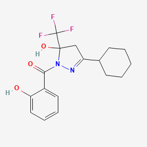 molecular formula C17H19F3N2O3 B5198388 3-cyclohexyl-1-(2-hydroxybenzoyl)-5-(trifluoromethyl)-4,5-dihydro-1H-pyrazol-5-ol 