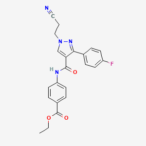 molecular formula C22H19FN4O3 B5198626 ethyl 4-({[1-(2-cyanoethyl)-3-(4-fluorophenyl)-1H-pyrazol-4-yl]carbonyl}amino)benzoate 