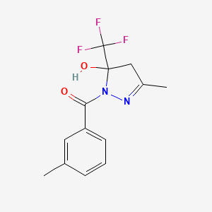molecular formula C13H13F3N2O2 B5198640 3-methyl-1-(3-methylbenzoyl)-5-(trifluoromethyl)-4,5-dihydro-1H-pyrazol-5-ol 