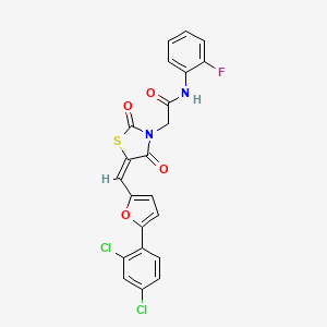 molecular formula C22H13Cl2FN2O4S B5198831 2-(5-{[5-(2,4-dichlorophenyl)-2-furyl]methylene}-2,4-dioxo-1,3-thiazolidin-3-yl)-N-(2-fluorophenyl)acetamide 