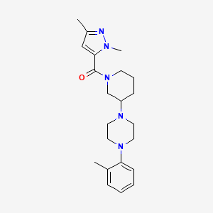 molecular formula C22H31N5O B5199230 1-{1-[(1,3-dimethyl-1H-pyrazol-5-yl)carbonyl]-3-piperidinyl}-4-(2-methylphenyl)piperazine 