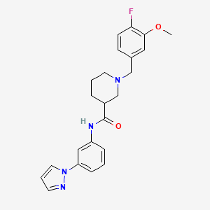 molecular formula C23H25FN4O2 B5199318 1-(4-fluoro-3-methoxybenzyl)-N-[3-(1H-pyrazol-1-yl)phenyl]-3-piperidinecarboxamide 