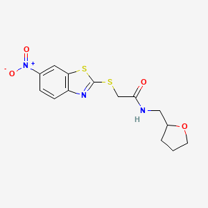 molecular formula C14H15N3O4S2 B5199590 2-[(6-nitro-1,3-benzothiazol-2-yl)thio]-N-(tetrahydro-2-furanylmethyl)acetamide 