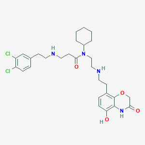 molecular formula C29H38Cl2N4O4 B519963 N-cyclohexyl-3-[2-(3,4-dichlorophenyl)ethylamino]-N-[2-[2-(5-hydroxy-3-oxo-4H-1,4-benzoxazin-8-yl)ethylamino]ethyl]propanamide CAS No. 1035227-43-0