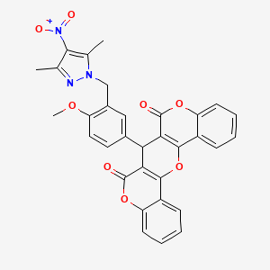 7-{3-[(3,5-dimethyl-4-nitro-1H-pyrazol-1-yl)methyl]-4-methoxyphenyl}-6H,7H,8H-chromeno[3',4':5,6]pyrano[3,2-c]chromene-6,8-dione