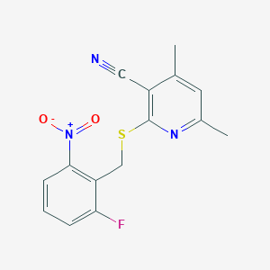 molecular formula C15H12FN3O2S B5200017 2-[(2-fluoro-6-nitrobenzyl)thio]-4,6-dimethylnicotinonitrile 