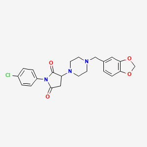 molecular formula C22H22ClN3O4 B5200465 3-[4-(1,3-benzodioxol-5-ylmethyl)-1-piperazinyl]-1-(4-chlorophenyl)-2,5-pyrrolidinedione 