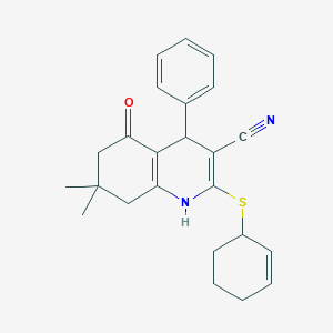 2-(2-cyclohexen-1-ylthio)-7,7-dimethyl-5-oxo-4-phenyl-1,4,5,6,7,8-hexahydro-3-quinolinecarbonitrile