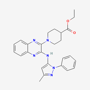 ethyl 1-{3-[(3-methyl-1-phenyl-1H-pyrazol-5-yl)amino]-2-quinoxalinyl}-4-piperidinecarboxylate