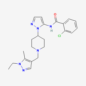 molecular formula C22H27ClN6O B5200962 2-chloro-N-(1-{1-[(1-ethyl-5-methyl-1H-pyrazol-4-yl)methyl]-4-piperidinyl}-1H-pyrazol-5-yl)benzamide 