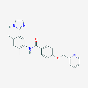 molecular formula C24H22N4O2 B520113 N-[5-(1H-imidazol-2-yl)-2,4-dimethylphenyl]-4-(pyridin-2-ylmethoxy)benzamide 