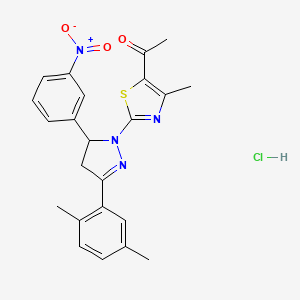 molecular formula C23H23ClN4O3S B5201182 1-{2-[3-(2,5-dimethylphenyl)-5-(3-nitrophenyl)-4,5-dihydro-1H-pyrazol-1-yl]-4-methyl-1,3-thiazol-5-yl}ethanone hydrochloride 