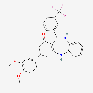 molecular formula C28H25F3N2O3 B5201193 3-(3,4-dimethoxyphenyl)-11-[3-(trifluoromethyl)phenyl]-2,3,4,5,10,11-hexahydro-1H-dibenzo[b,e][1,4]diazepin-1-one 
