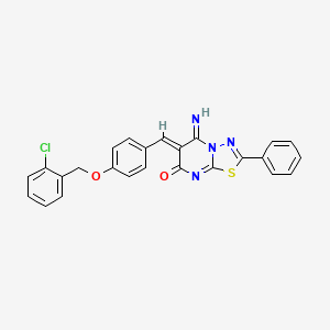 molecular formula C25H17ClN4O2S B5201514 6-{4-[(2-chlorobenzyl)oxy]benzylidene}-5-imino-2-phenyl-5,6-dihydro-7H-[1,3,4]thiadiazolo[3,2-a]pyrimidin-7-one 