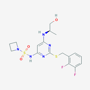 molecular formula C17H21F2N5O3S2 B520157 N-[2-[(2,3-difluorophenyl)methylsulfanyl]-6-[[(2R)-1-hydroxypropan-2-yl]amino]pyrimidin-4-yl]azetidine-1-sulfonamide 
