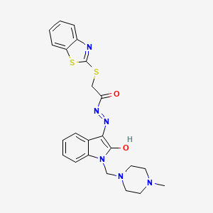 molecular formula C23H24N6O2S2 B5201646 2-(1,3-benzothiazol-2-ylthio)-N'-{1-[(4-methyl-1-piperazinyl)methyl]-2-oxo-1,2-dihydro-3H-indol-3-ylidene}acetohydrazide 
