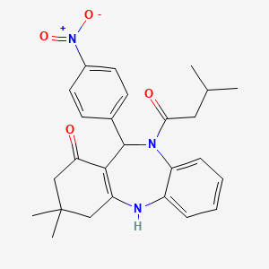 molecular formula C26H29N3O4 B5201751 3,3-dimethyl-10-(3-methylbutanoyl)-11-(4-nitrophenyl)-2,3,4,5,10,11-hexahydro-1H-dibenzo[b,e][1,4]diazepin-1-one 