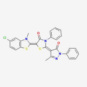 molecular formula C27H19ClN4O2S2 B5201983 5-(5-chloro-3-methyl-1,3-benzothiazol-2(3H)-ylidene)-2-(3-methyl-5-oxo-1-phenyl-1,5-dihydro-4H-pyrazol-4-ylidene)-3-phenyl-1,3-thiazolidin-4-one 