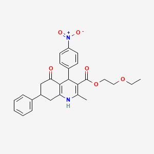 molecular formula C27H28N2O6 B5202069 2-ethoxyethyl 2-methyl-4-(4-nitrophenyl)-5-oxo-7-phenyl-1,4,5,6,7,8-hexahydro-3-quinolinecarboxylate 