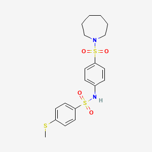 molecular formula C19H24N2O4S3 B5202172 N-[4-(1-azepanylsulfonyl)phenyl]-4-(methylthio)benzenesulfonamide 