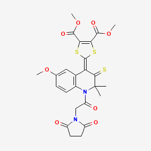 molecular formula C25H24N2O8S3 B5202193 dimethyl 2-[1-[(2,5-dioxo-1-pyrrolidinyl)acetyl]-6-methoxy-2,2-dimethyl-3-thioxo-2,3-dihydro-4(1H)-quinolinylidene]-1,3-dithiole-4,5-dicarboxylate 