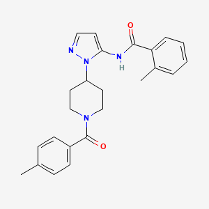 molecular formula C24H26N4O2 B5202445 2-methyl-N-{1-[1-(4-methylbenzoyl)-4-piperidinyl]-1H-pyrazol-5-yl}benzamide 