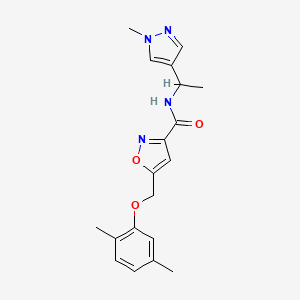 molecular formula C19H22N4O3 B5202653 5-[(2,5-dimethylphenoxy)methyl]-N-[1-(1-methyl-1H-pyrazol-4-yl)ethyl]-3-isoxazolecarboxamide 