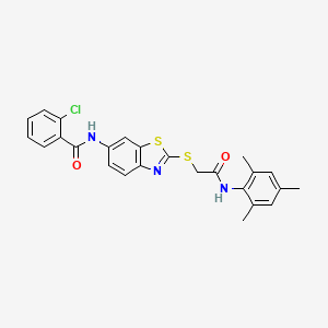 molecular formula C25H22ClN3O2S2 B5202718 2-chloro-N-(2-{[2-(mesitylamino)-2-oxoethyl]thio}-1,3-benzothiazol-6-yl)benzamide 