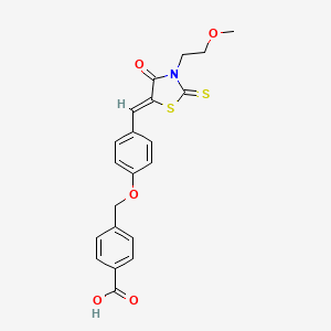 molecular formula C21H19NO5S2 B5202782 4-[(4-{[3-(2-methoxyethyl)-4-oxo-2-thioxo-1,3-thiazolidin-5-ylidene]methyl}phenoxy)methyl]benzoic acid 