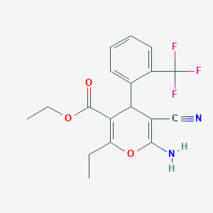 molecular formula C18H17F3N2O3 B5202864 ethyl 6-amino-5-cyano-2-ethyl-4-[2-(trifluoromethyl)phenyl]-4H-pyran-3-carboxylate 