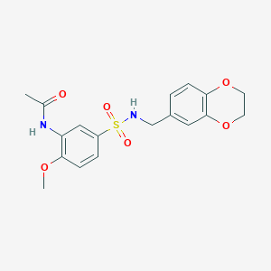 molecular formula C18H20N2O6S B5202942 N-(5-{[(2,3-dihydro-1,4-benzodioxin-6-ylmethyl)amino]sulfonyl}-2-methoxyphenyl)acetamide 