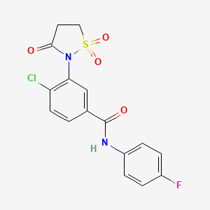 molecular formula C16H12ClFN2O4S B5203105 4-chloro-3-(1,1-dioxido-3-oxo-2-isothiazolidinyl)-N-(4-fluorophenyl)benzamide 