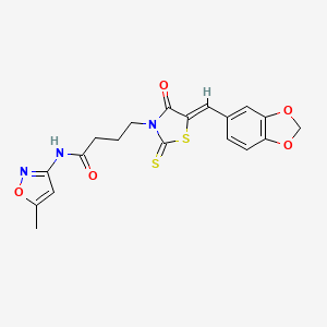 molecular formula C19H17N3O5S2 B5203493 4-[5-(1,3-benzodioxol-5-ylmethylene)-4-oxo-2-thioxo-1,3-thiazolidin-3-yl]-N-(5-methyl-3-isoxazolyl)butanamide 