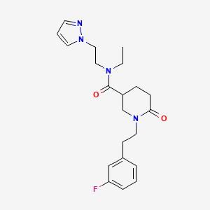 molecular formula C21H27FN4O2 B5203872 N-ethyl-1-[2-(3-fluorophenyl)ethyl]-6-oxo-N-[2-(1H-pyrazol-1-yl)ethyl]-3-piperidinecarboxamide 