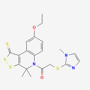 molecular formula C20H21N3O2S4 B5203917 8-ethoxy-4,4-dimethyl-5-{[(1-methyl-1H-imidazol-2-yl)thio]acetyl}-4,5-dihydro-1H-[1,2]dithiolo[3,4-c]quinoline-1-thione 