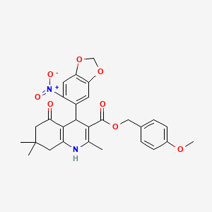 molecular formula C28H28N2O8 B5203995 4-methoxybenzyl 2,7,7-trimethyl-4-(6-nitro-1,3-benzodioxol-5-yl)-5-oxo-1,4,5,6,7,8-hexahydro-3-quinolinecarboxylate 