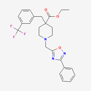 molecular formula C25H26F3N3O3 B5204051 ethyl 1-[(3-phenyl-1,2,4-oxadiazol-5-yl)methyl]-4-[3-(trifluoromethyl)benzyl]-4-piperidinecarboxylate 