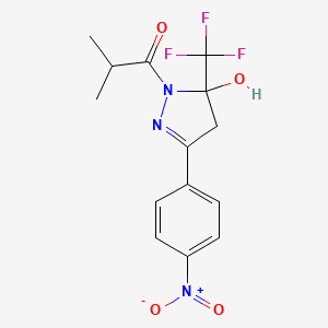 molecular formula C14H14F3N3O4 B5204235 1-isobutyryl-3-(4-nitrophenyl)-5-(trifluoromethyl)-4,5-dihydro-1H-pyrazol-5-ol 